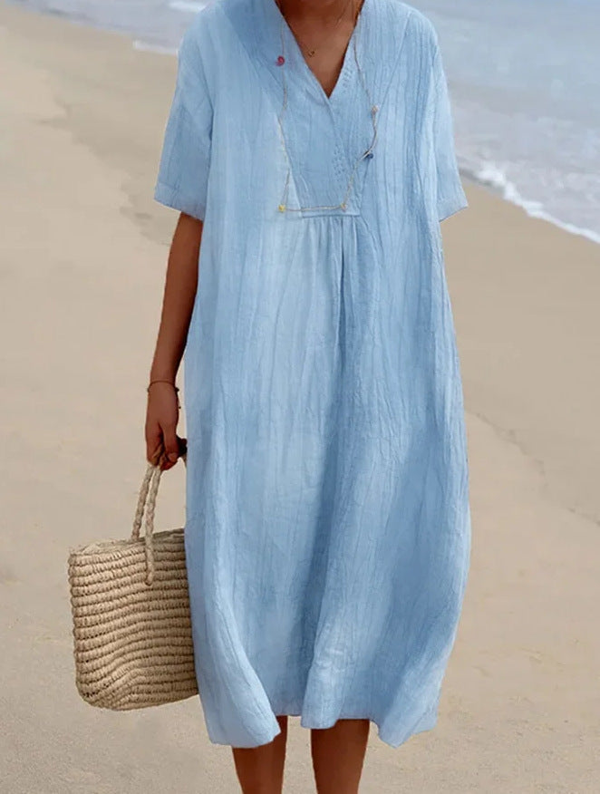 Ladies Dress Casual V-neck Breathable Cotton