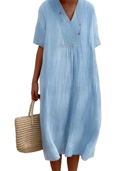 Ladies Dress Casual V-neck Breathable Cotton