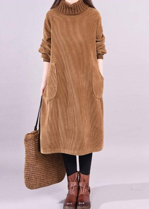 Ladies' Dress Corduroy with Turtle Neck and Long Sleeves