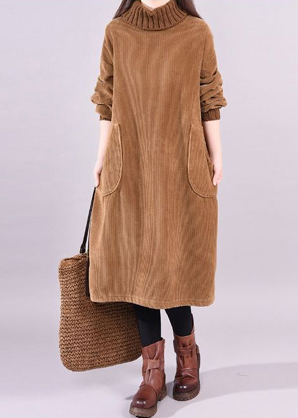 Ladies' Dress Corduroy with Turtle Neck and Long Sleeves