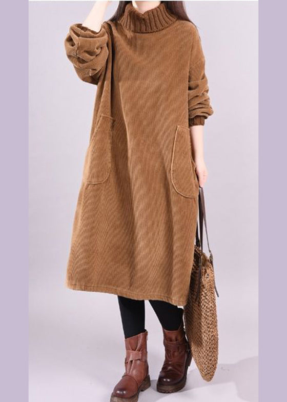 Ladies' Dress Corduroy with Turtle Neck and Long Sleeves