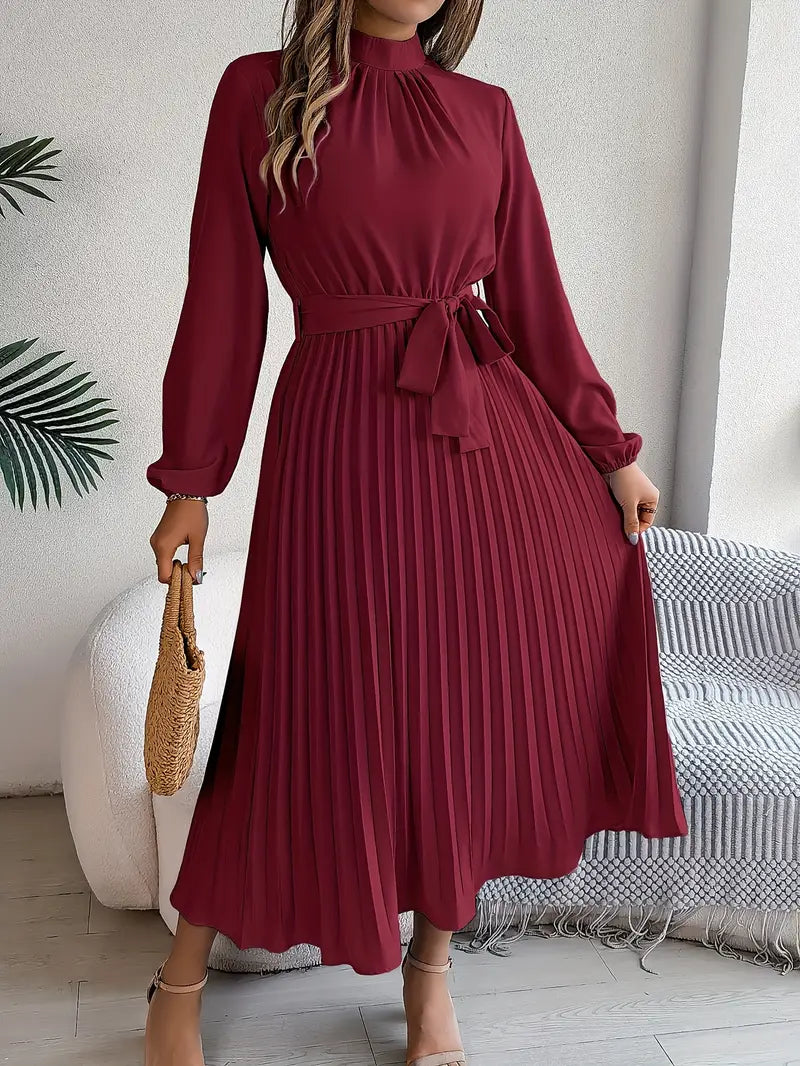 Ladies Dress Monochrome With Stand-up Collar Timeless Comfortable Dresses