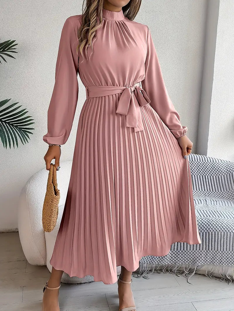 Ladies Dress Monochrome With Stand-up Collar Timeless Comfortable Dresses