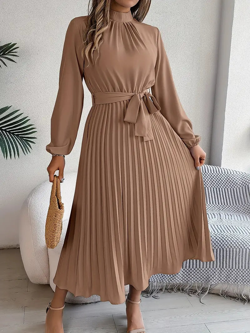 Ladies Dress Monochrome With Stand-up Collar Timeless Comfortable Dresses
