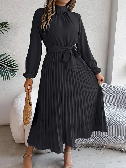Ladies Dress Monochrome With Stand-up Collar Timeless Comfortable Dresses