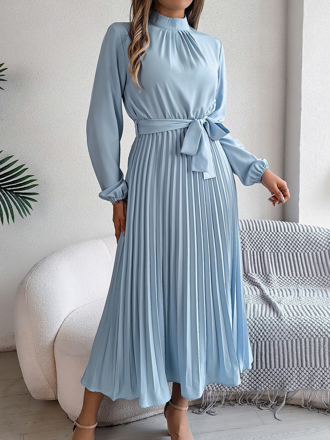 Ladies Dress Monochrome With Stand-up Collar Timeless Comfortable Dresses