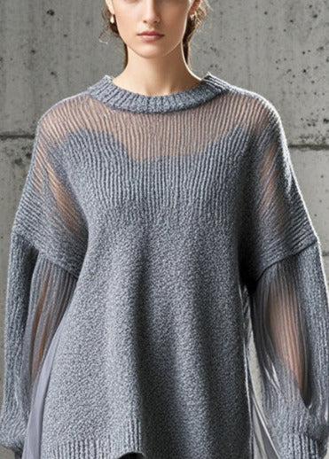 Ladies Dress Oversized Tulle Knitted with Patchwork for Casual Style