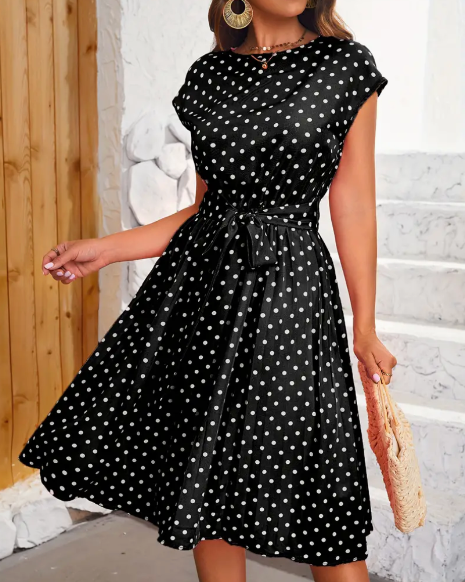 Ladies Dress Polka Dot Retro Flowing Fabric for Spring and Summer