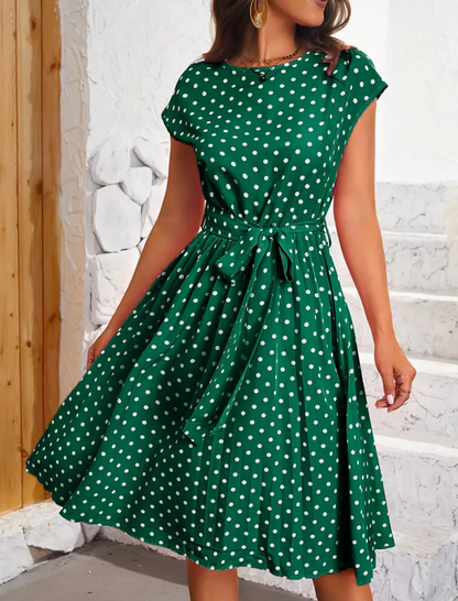 Ladies Dress Polka Dot Retro Flowing Fabric for Spring and Summer