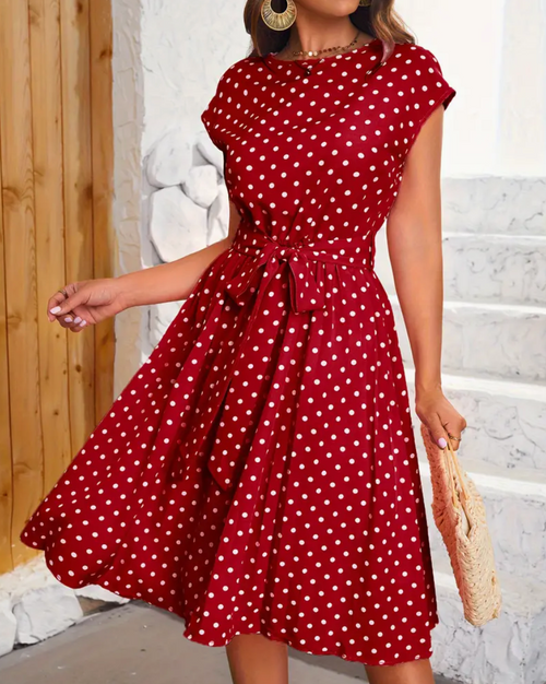 Ladies Dress Polka Dot Retro Flowing Fabric for Spring and Summer