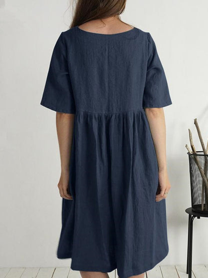Ladies Dress Round Neck Loose With Pocket