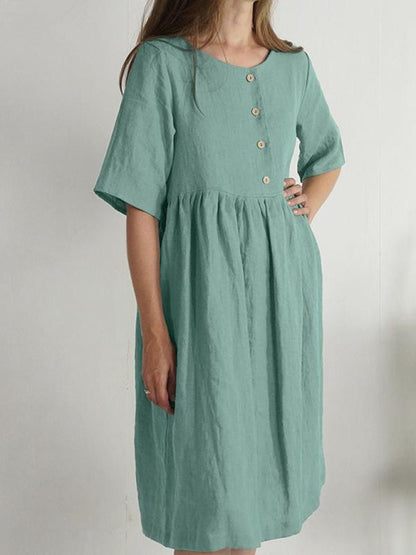 Ladies Dress Round Neck Loose With Pocket