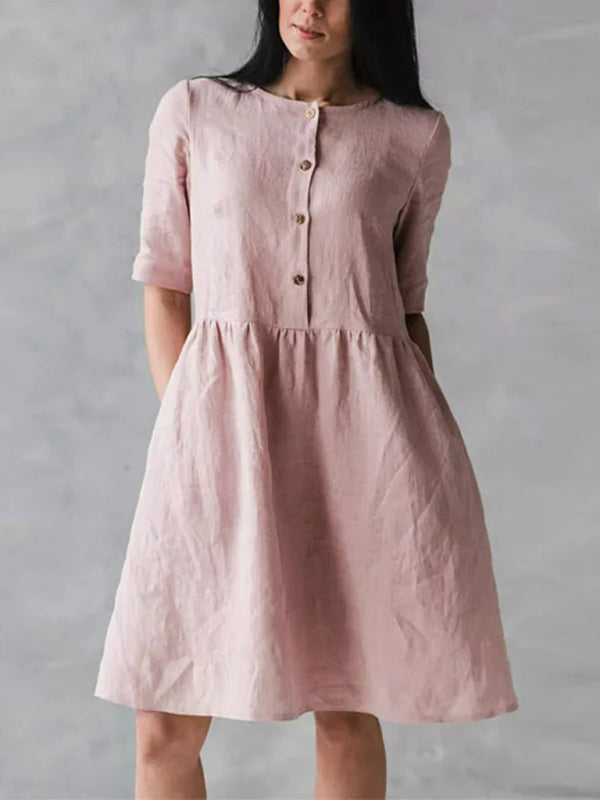 Ladies Dress Round Neck Loose With Pocket