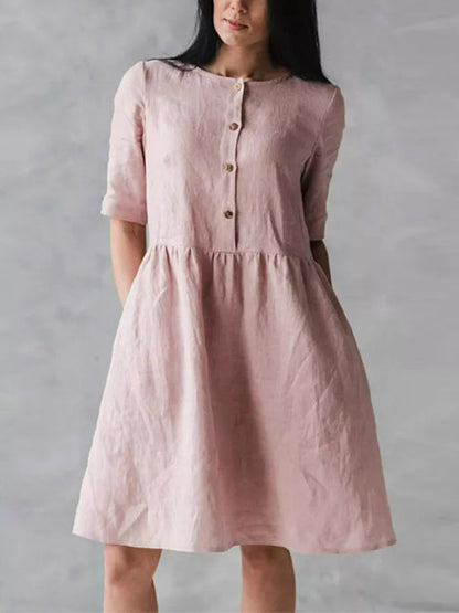 Ladies Dress Round Neck Loose With Pocket