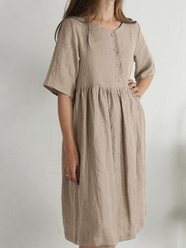 Ladies Dress Round Neck Loose With Pocket