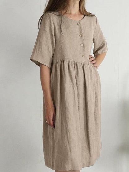 Ladies Dress Round Neck Loose With Pocket