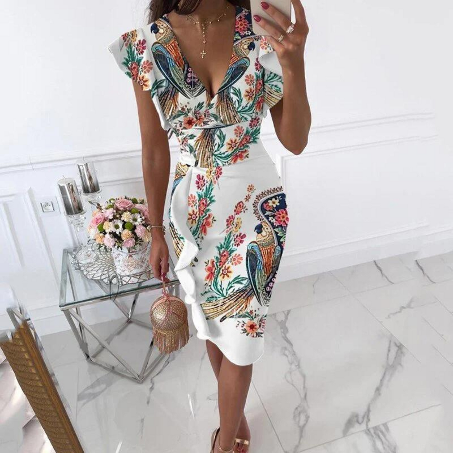 Ladies' Dress V-Neck Ruffled Sleeves