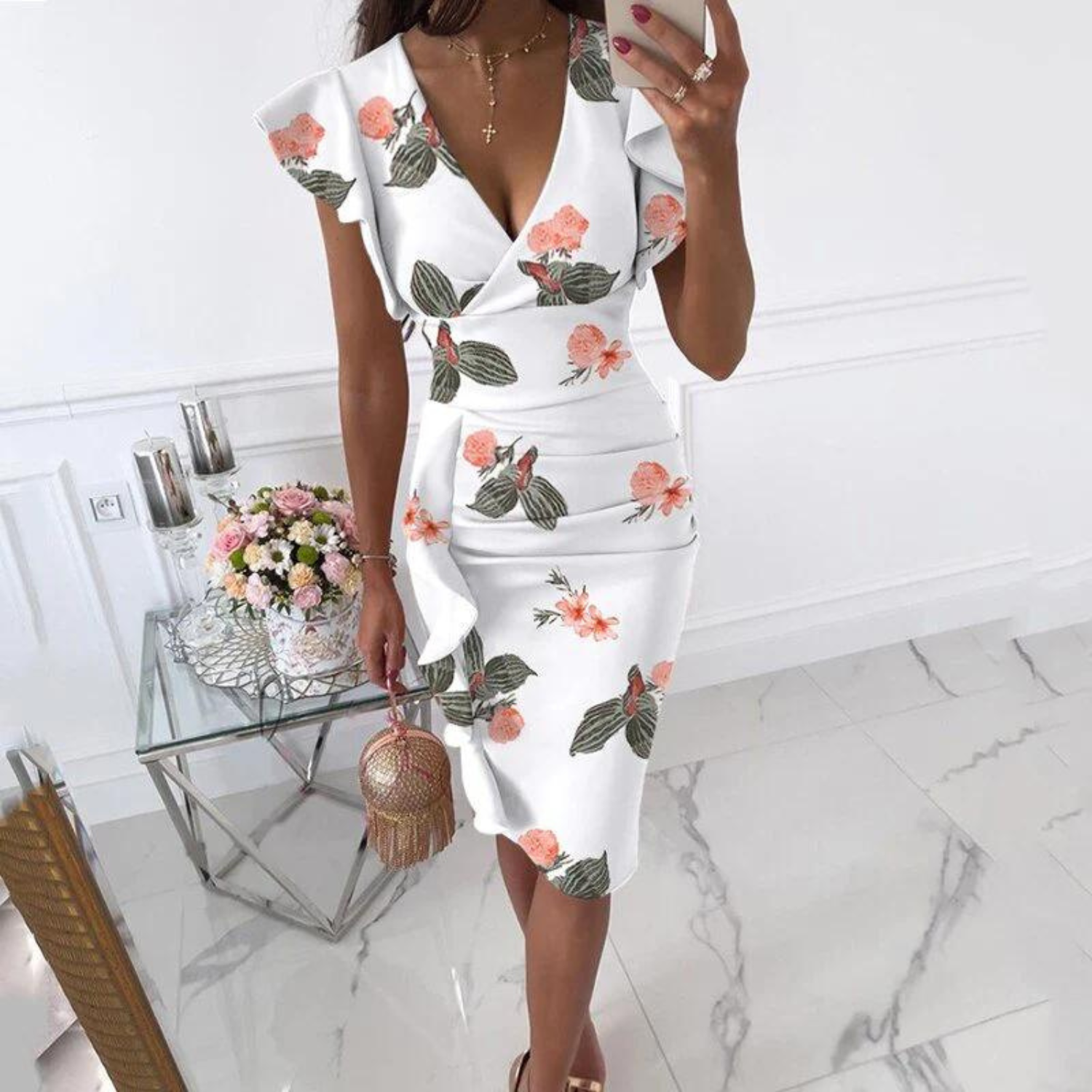 Ladies' Dress V-Neck Ruffled Sleeves