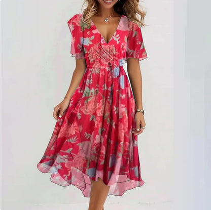 Ladies Dress V-neck Elegant Style High Quality Fabric
