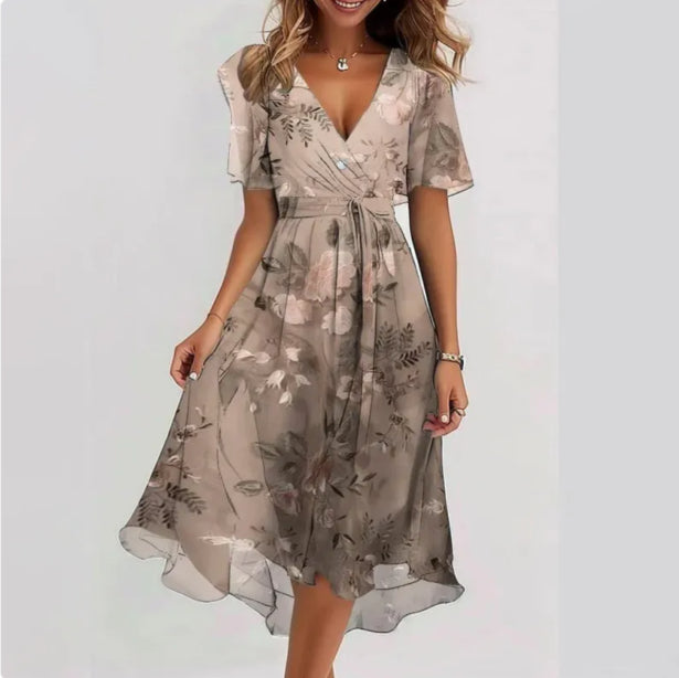 Ladies Dress V-neck Elegant Style High Quality Fabric