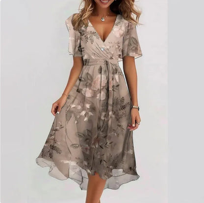 Ladies Dress V-neck Elegant Style High Quality Fabric