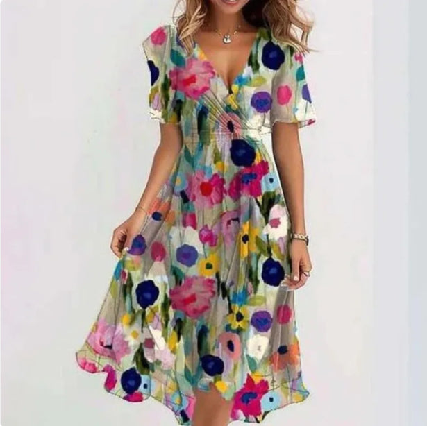 Ladies Dress V-neck Elegant Style High Quality Fabric