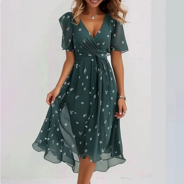 Ladies Dress V-neck Elegant Style High Quality Fabric