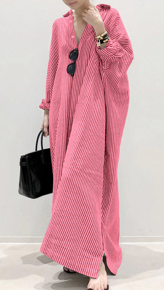 Ladies Dress with Peter Pan Collar and Striped Design