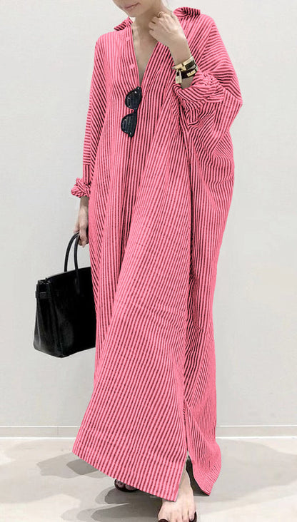 Ladies Dress with Peter Pan Collar and Striped Design