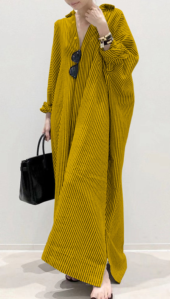 Ladies Dress with Peter Pan Collar and Striped Design