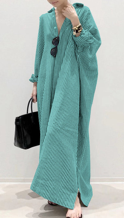 Ladies Dress with Peter Pan Collar and Striped Design