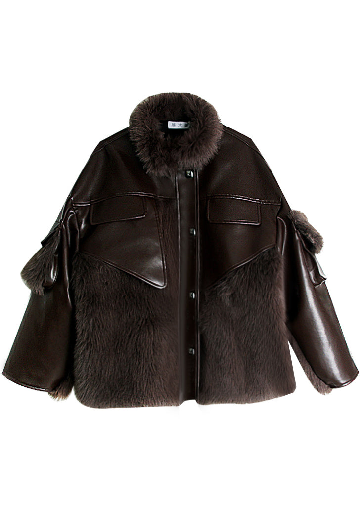 Ladies Faux Leather Jacket Patchwork Style
