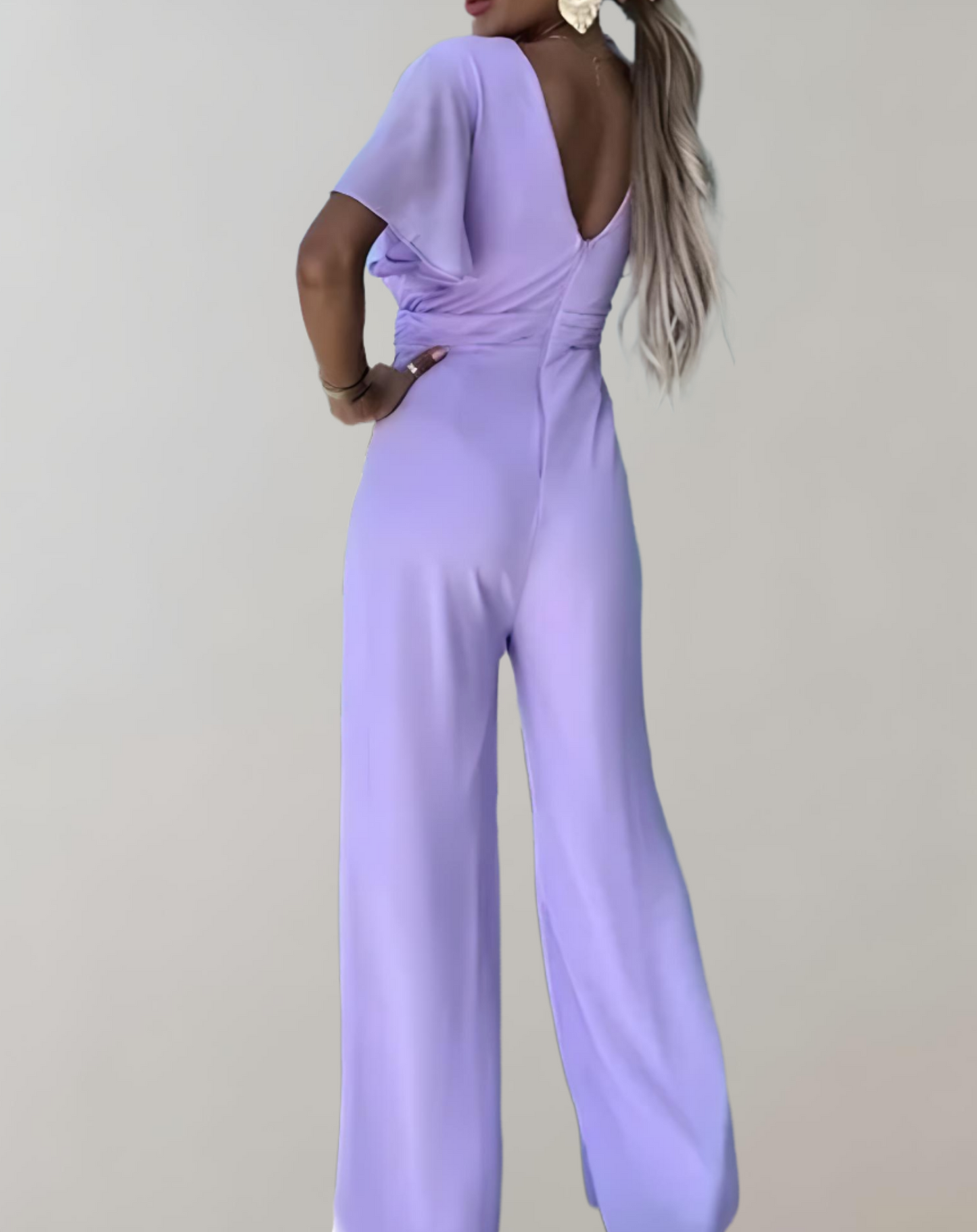 Ladies Jumpsuit V-Neck With Wide Pipes by Polyester Party Jumpsuit