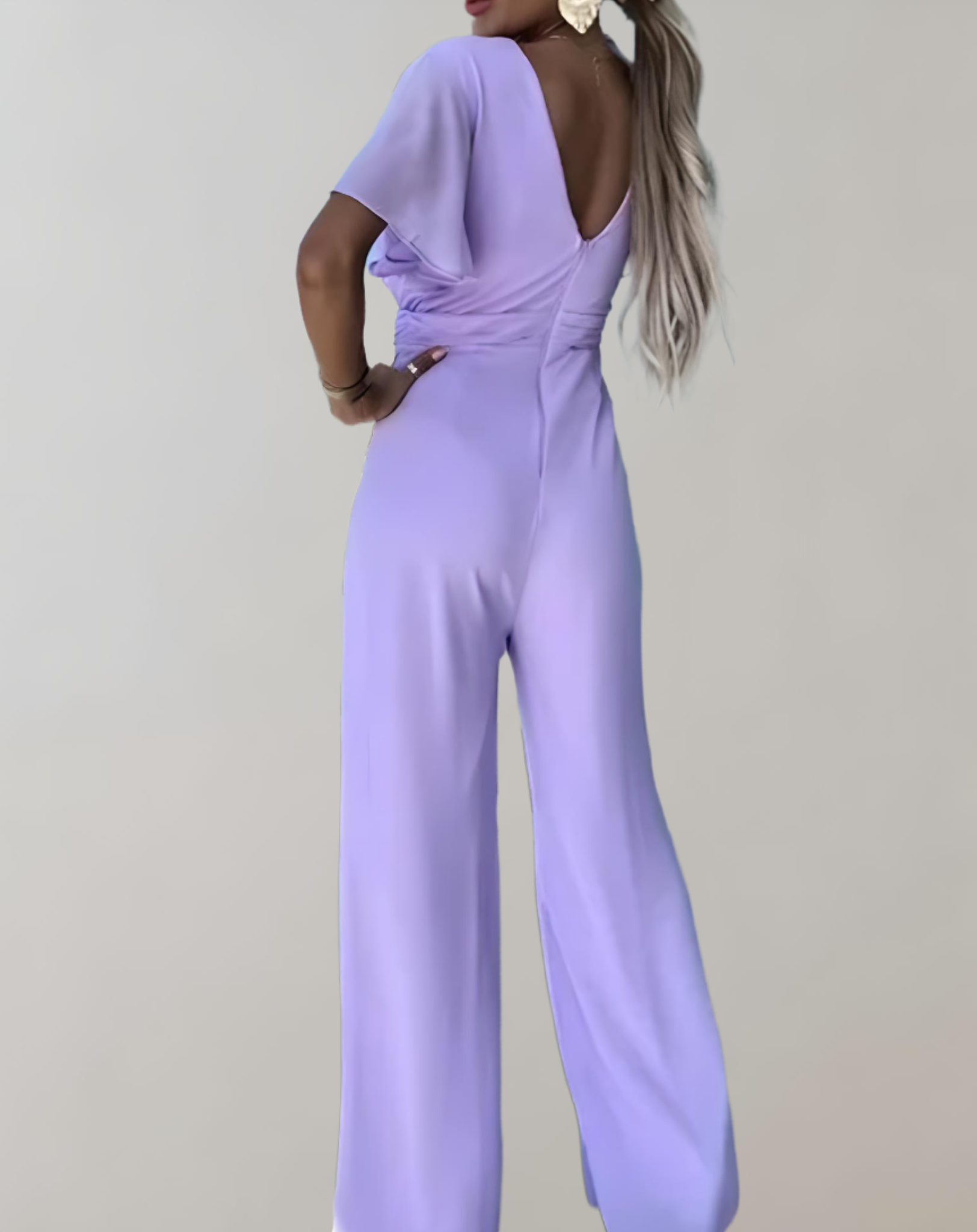 Ladies Jumpsuit V-Neck With Wide Pipes by Polyester Party Jumpsuit