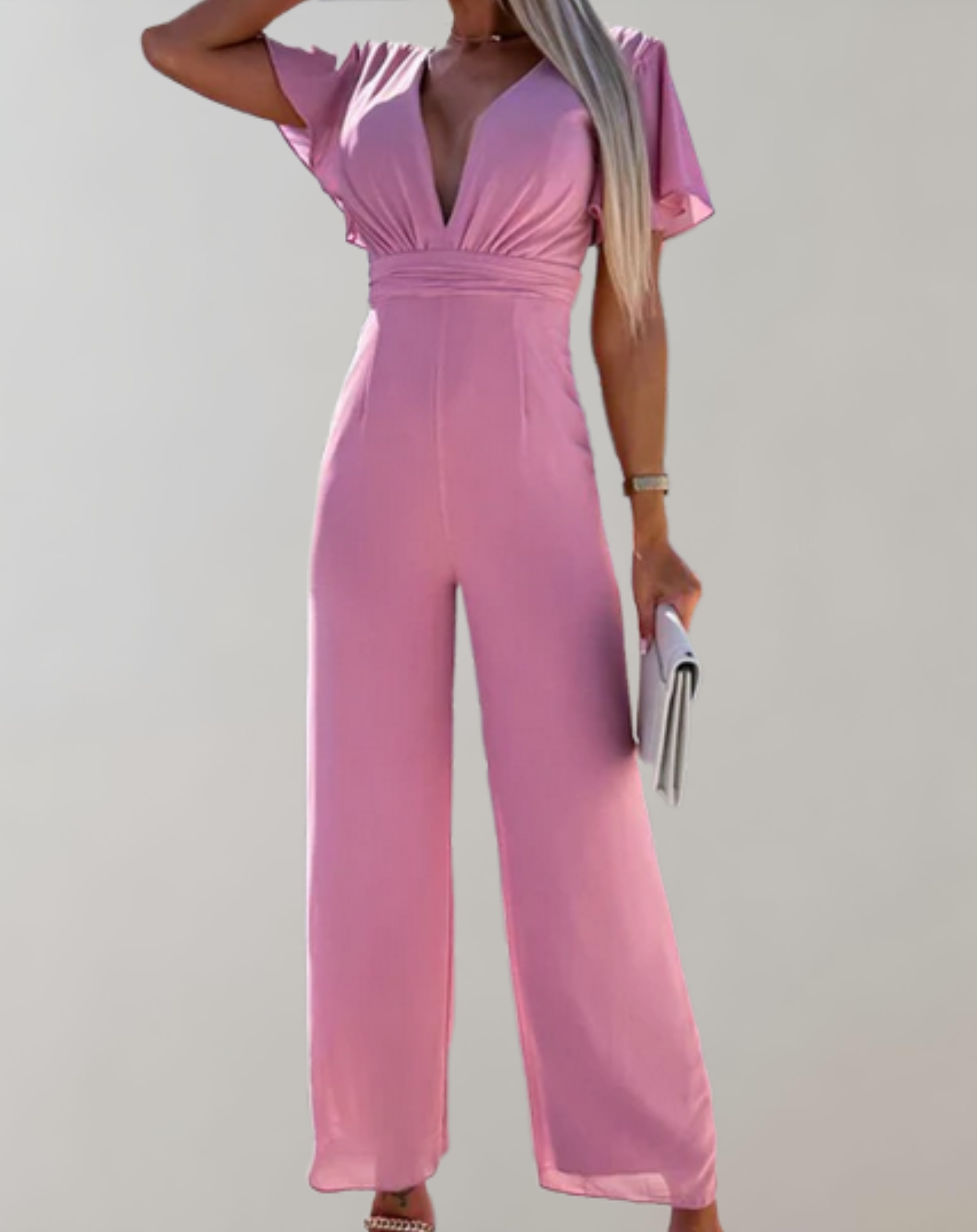 Ladies Jumpsuit V-Neck With Wide Pipes by Polyester Party Jumpsuit