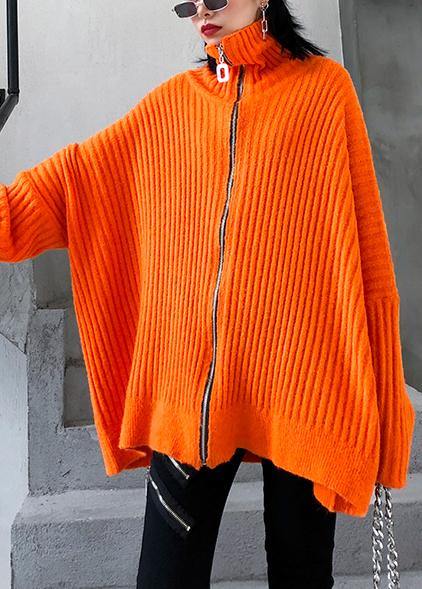 Ladies' Knitted Blouse with High Neck and Zipper