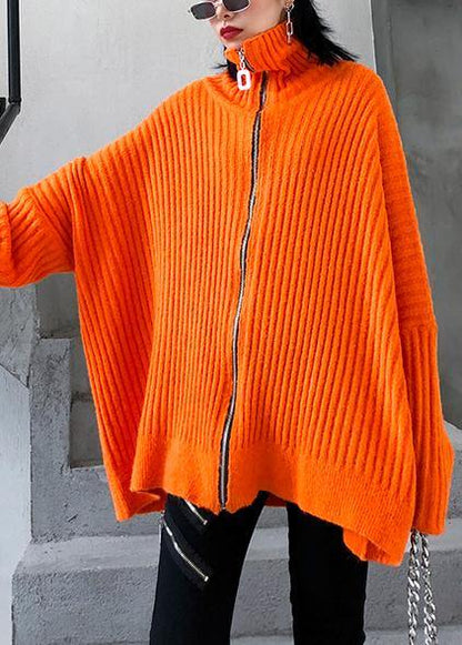 Ladies' Knitted Blouse with High Neck and Zipper