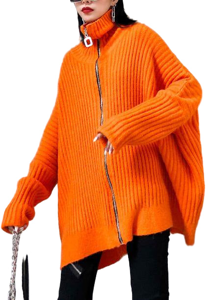 Ladies' Knitted Blouse with High Neck and Zipper