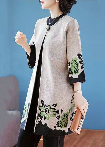 Ladies Knitted Cardigan with O-neck and Patchwork