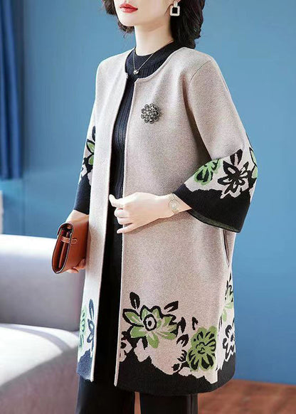 Ladies Knitted Cardigan with O-neck and Patchwork