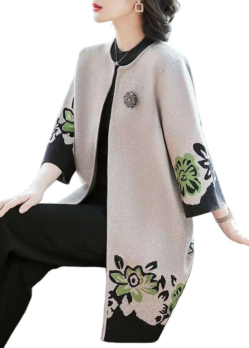 Ladies Knitted Cardigan with O-neck and Patchwork