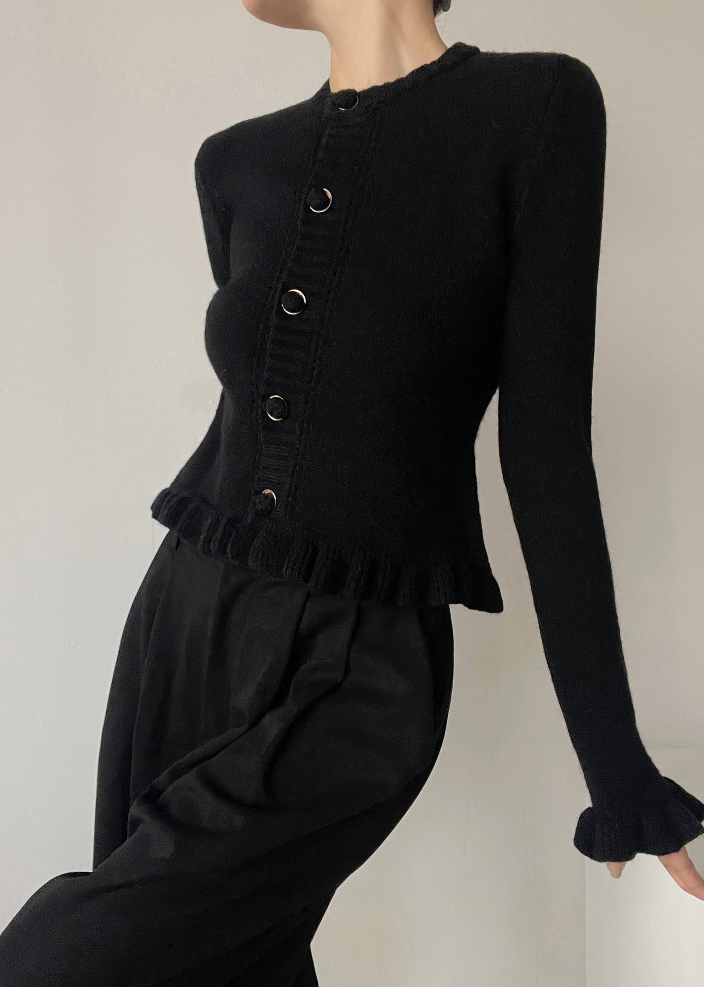 Ladies' Knitted Cardigan with O-neck and Ruffles