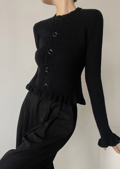 Ladies' Knitted Cardigan with O-neck and Ruffles