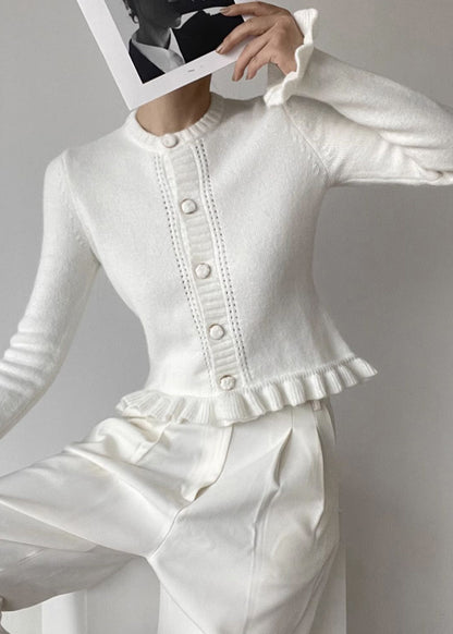 Ladies' Knitted Cardigan with O-neck and Ruffles