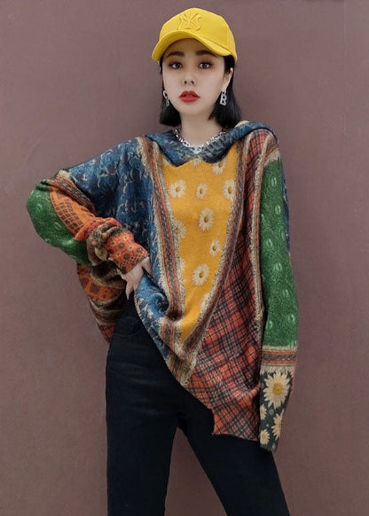 Ladies' Knitted Hooded Sweater with Print