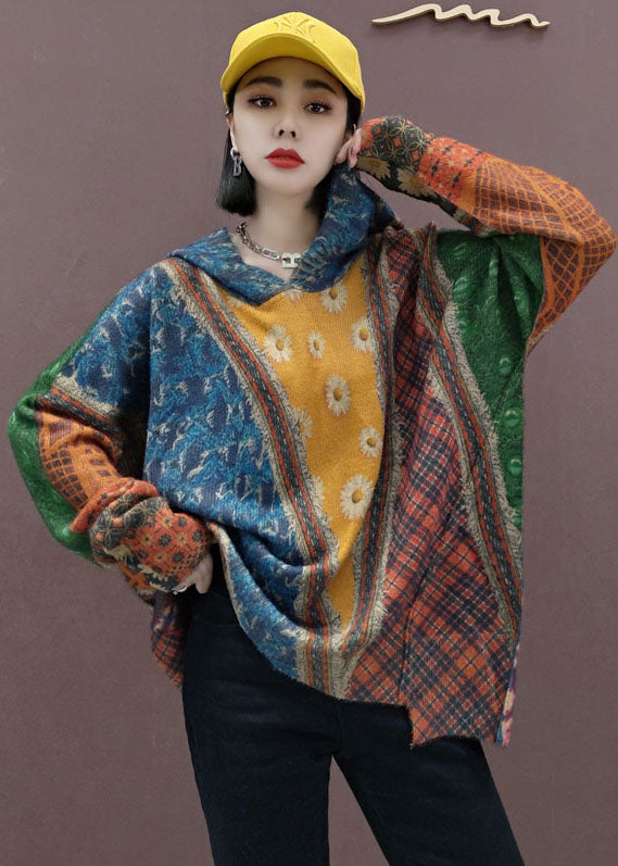 Ladies' Knitted Hooded Sweater with Print