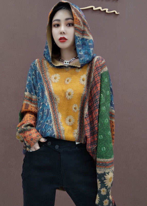 Ladies' Knitted Hooded Sweater with Print