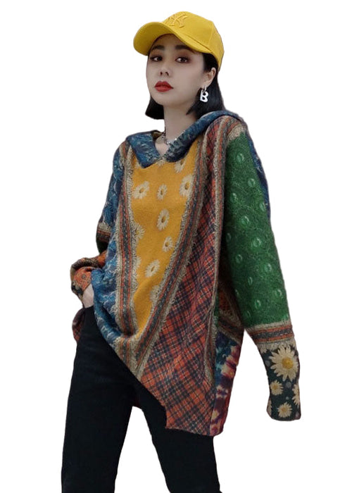 Ladies' Knitted Hooded Sweater with Print