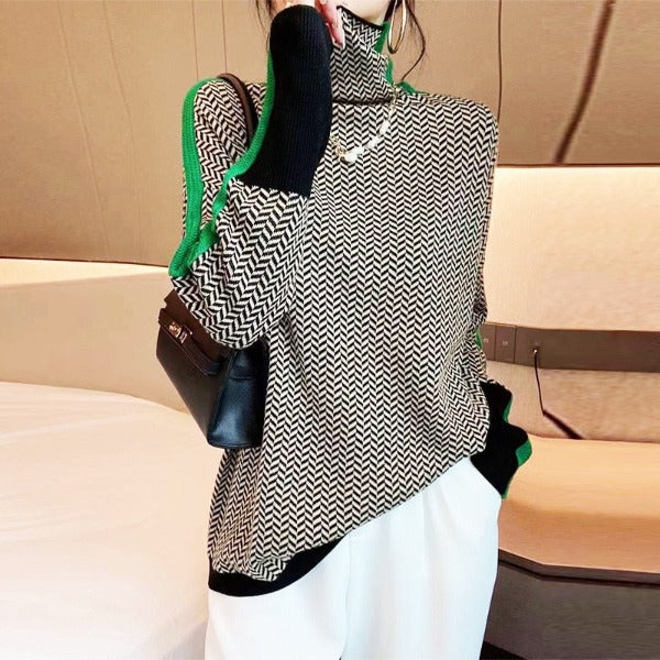 Ladies' Knitted Sweater Striped Casual