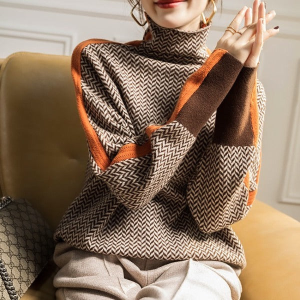 Ladies' Knitted Sweater Striped Casual